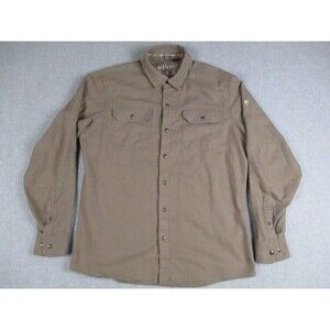 Kuhl Men Shirt Medium 5 Panel Long Sleeve Linen Blend Tan Outdoor Hiking Camping